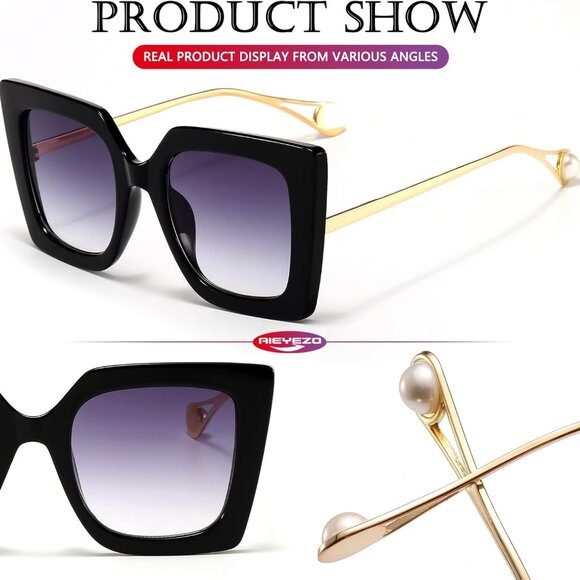 Oversized Womens Sunglasses Retro Square Frame UV400 Protection Stylish Shades - Picture 6 of 7